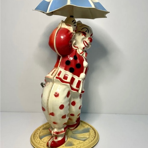 Vintage Irwin Toy Plastic Wind Up Dancing Whirling Bimbo Clown With Umbrella - Picture 7 of 11